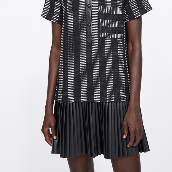 Zara woven striped dress with faux leather pleats - Picture 9 of 9